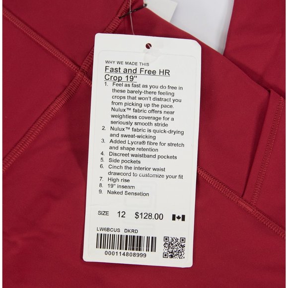 Lululemon Red Fast Free Cropped Pocket leggings 12 - Picture 2 of 4